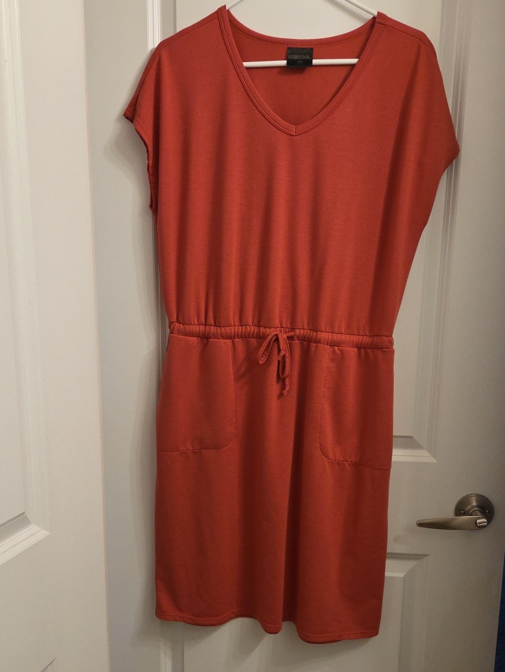 32 Degrees V-Neck Drawstring Pocket Dress - Rust